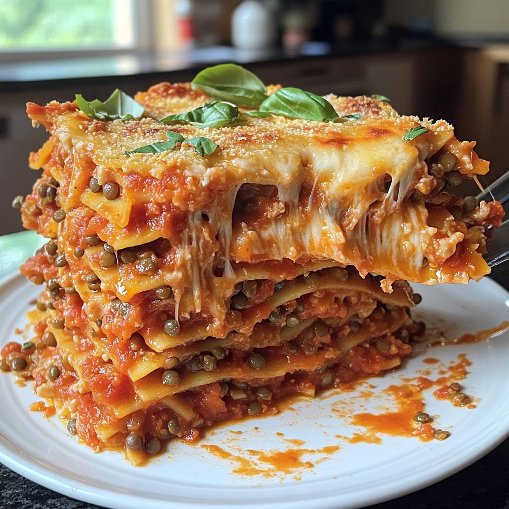Lasagne mit Tomaten-Linsen-Sauce