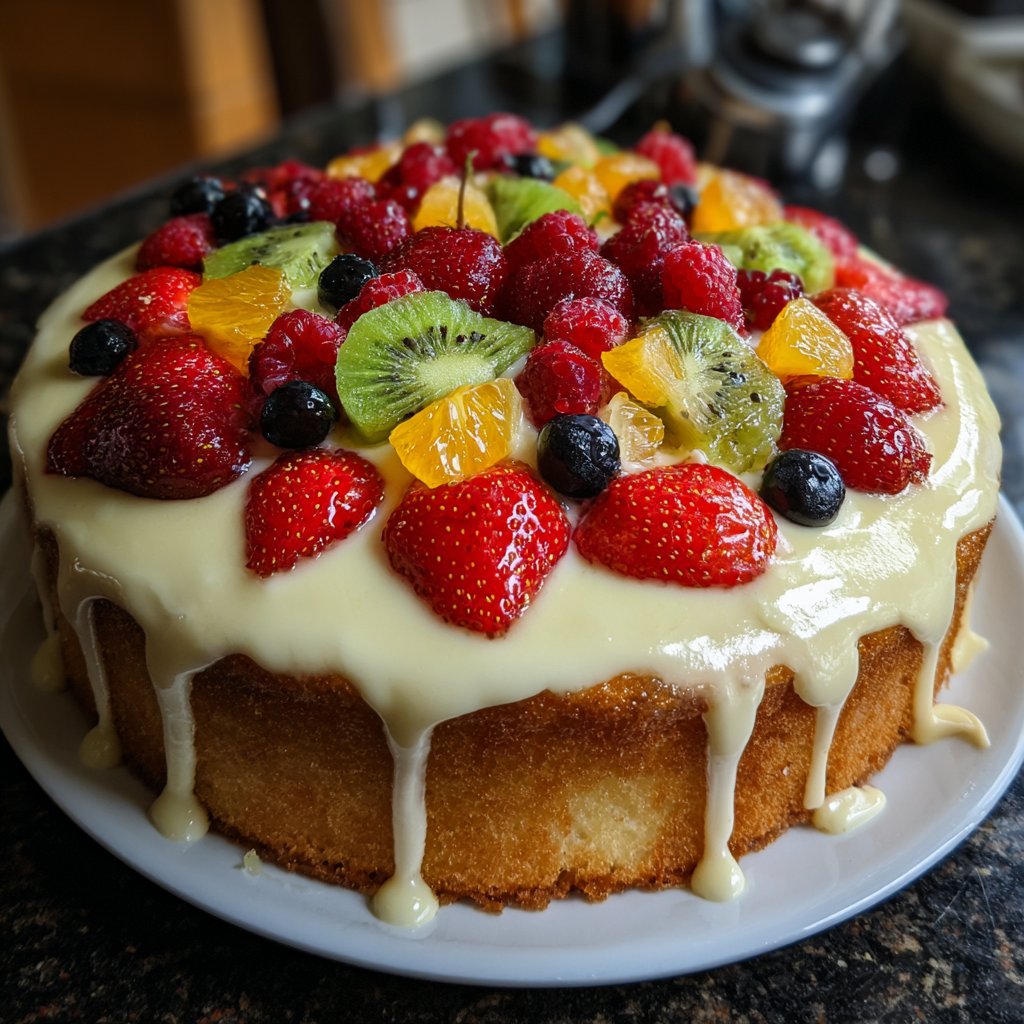 Geburtstagskuchen mit Fruchtspiegel