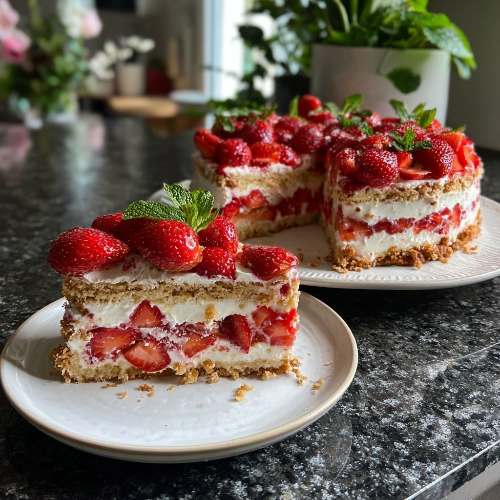 Erdbeerkuchen Mit Frischer Minze